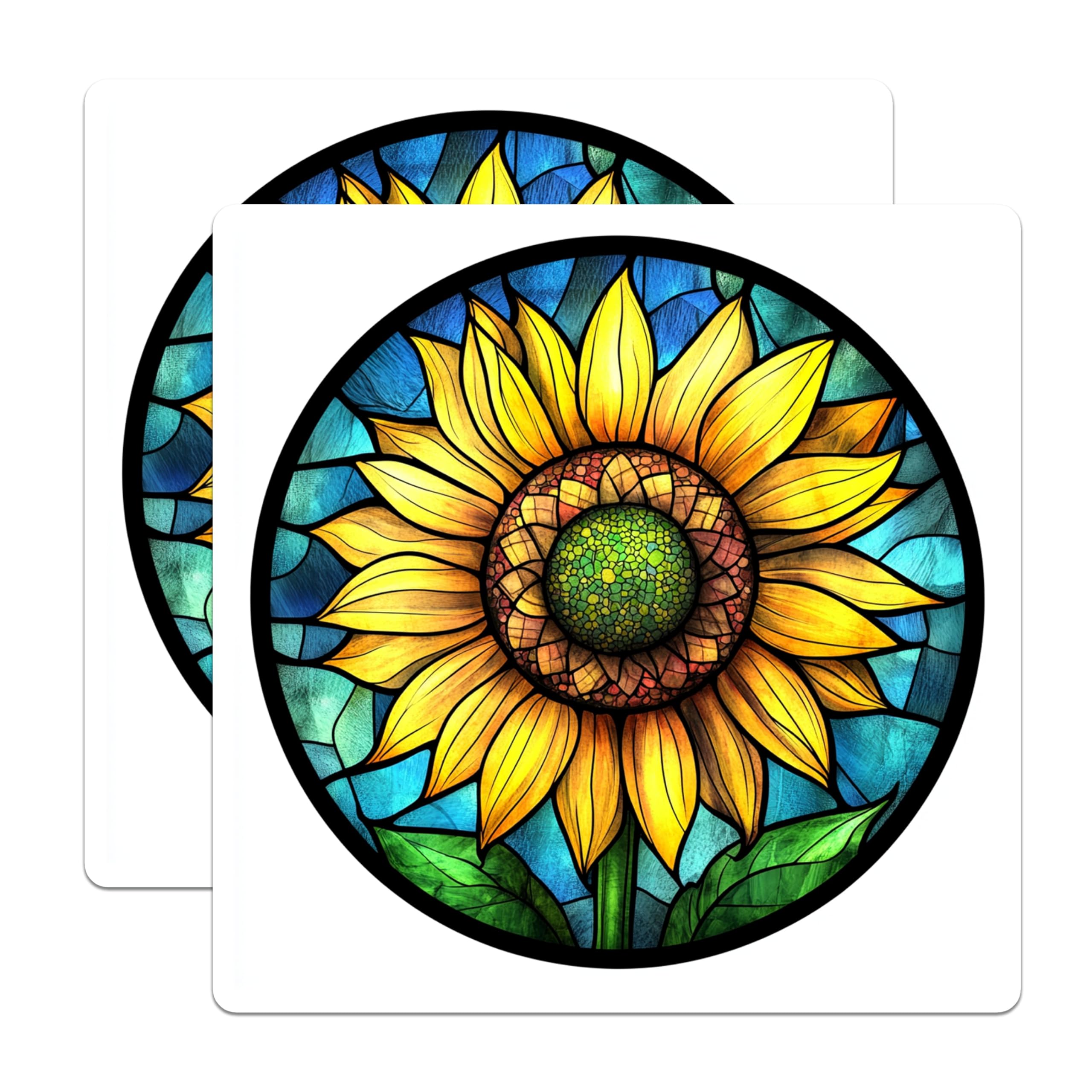(2 Pack) Stained Glass Sunflower Magnets - Floral Kitchen Decor - Boho Fridge Accent - Summer Botanical Art - 5 Inches On Longest Side - Thick Durable Magnet - Made in USA - MAG25219