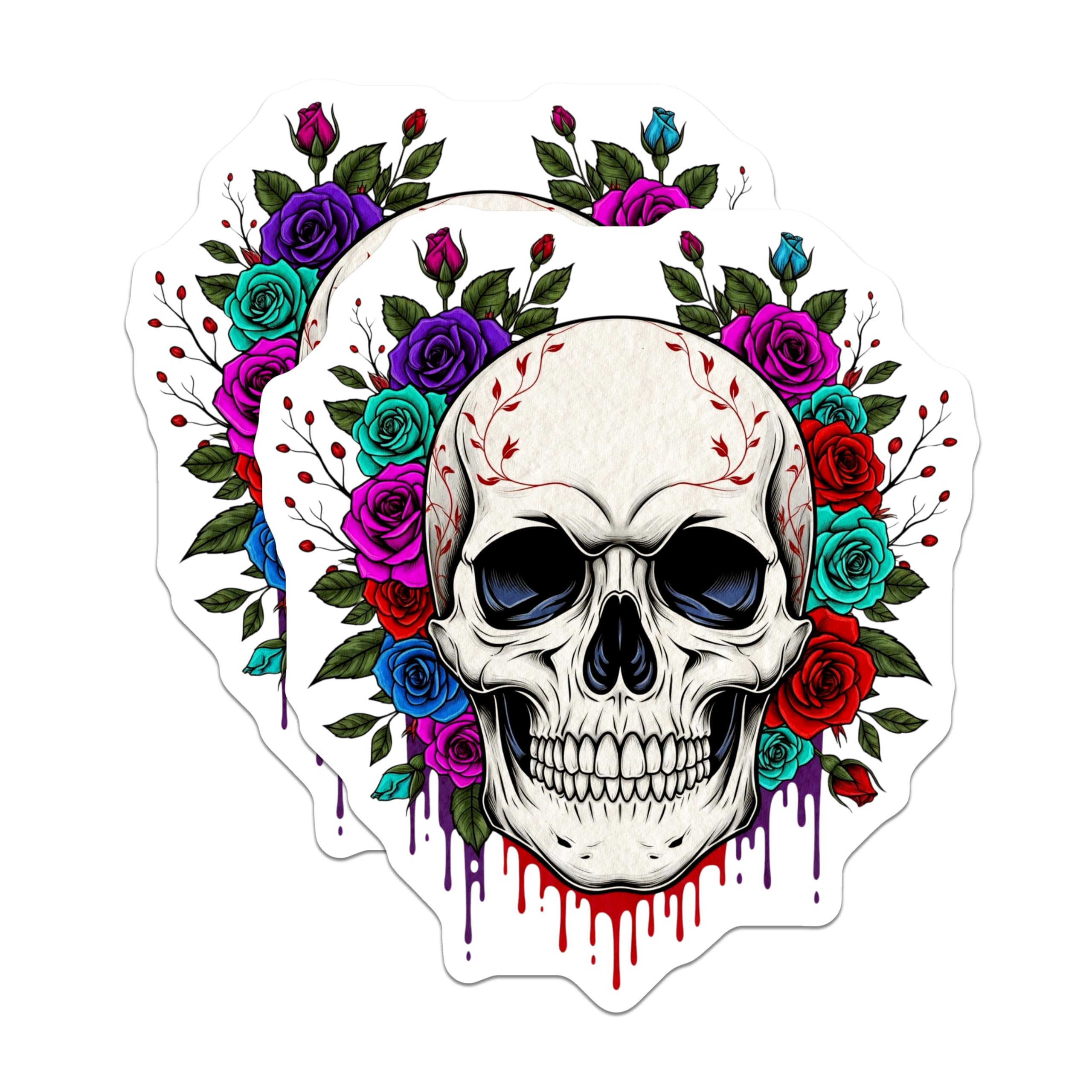 (2 Pack) Skull and Roses Magnets - Floral Skull Decor - Goth Magnets - Fridge Art - 5" On Longest Side - Premium Magnet - for Cars, Refrigerators, Toolboxes, Lockers - Made in USA - MAG16136