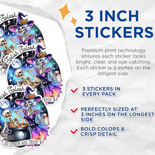 (3 Pack) Witch and Cauldron Decals - Funny Halloween - Spooky Laptop Decals - 3 Inches On Longest Side - Easy Peel & Apply - Made in USA - 3MCS1393