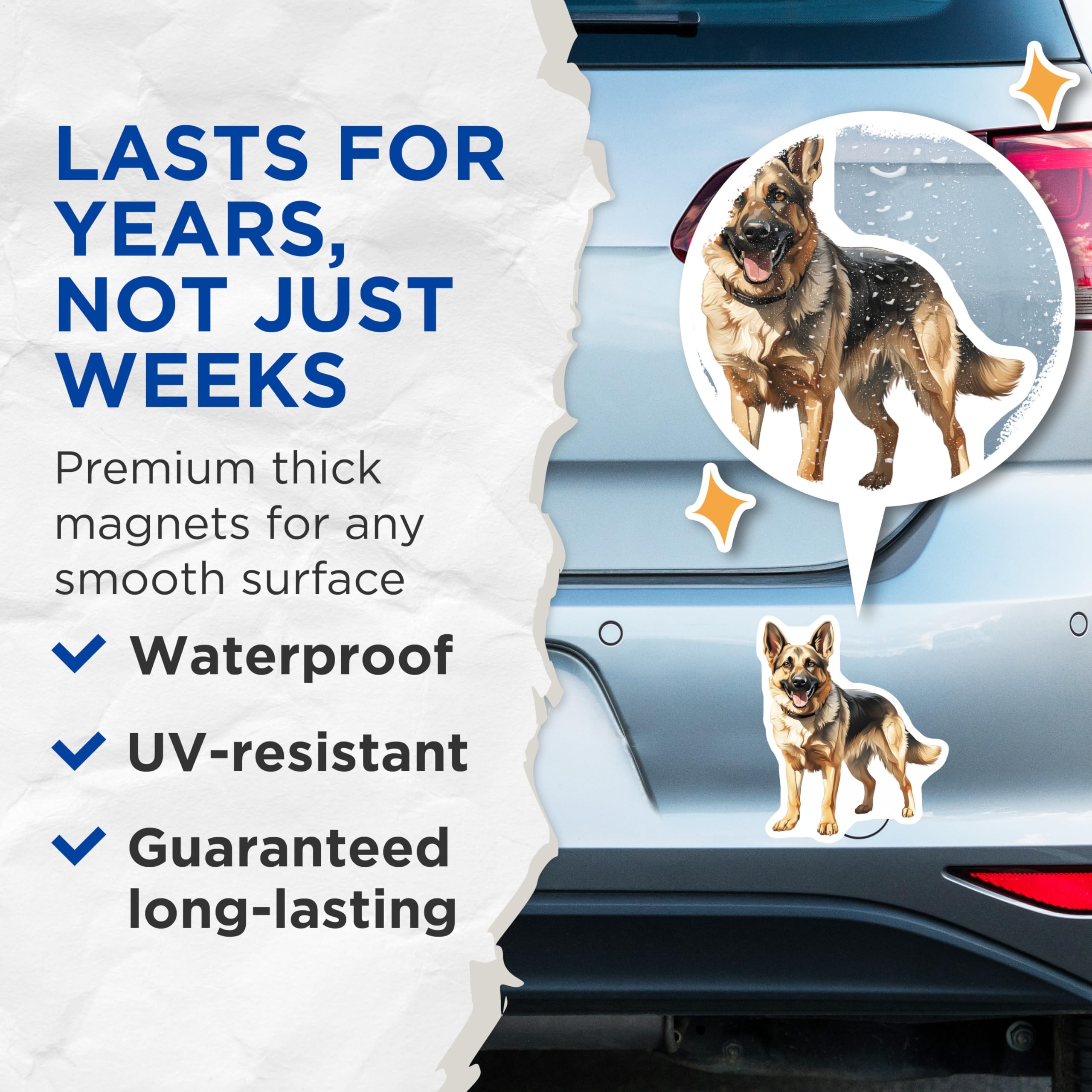(2 Pack) German Shepherd Dog Magnets - Loyal GSD Decor - Pet Parent Accessories - Animal Lover Collectible - 5 Inches On Longest Side - Thick Durable Magnet - Made in USA - MAG28524