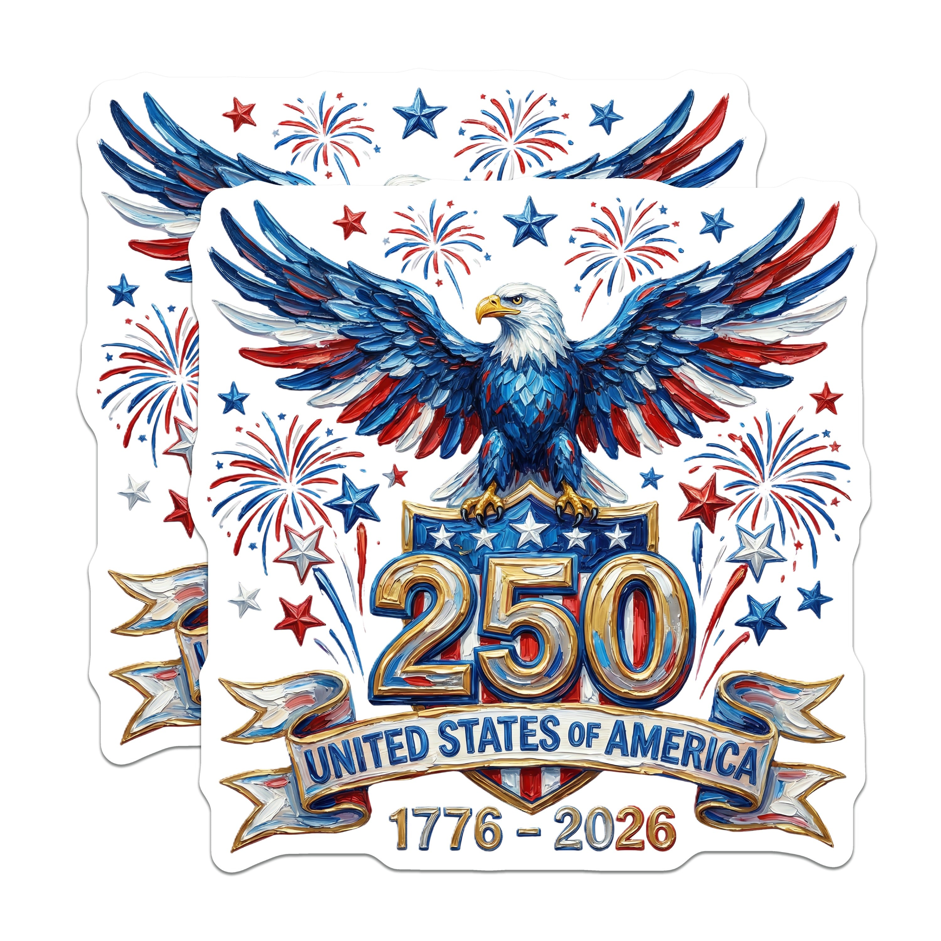 (2 Pack) American Patriotic Magnets 250th Anniversary - USA Semiquincentennial Eagle - Independence Day 1776-5 Inches On Longest Side - Thick Durable Magnet - Made in USA - MAG36523