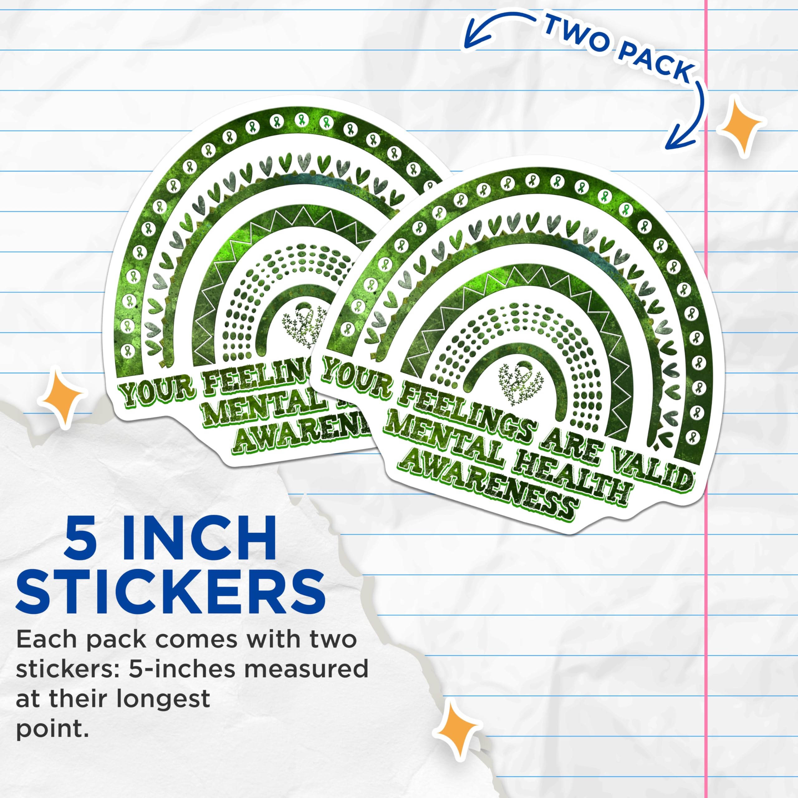 (2 Pack) Mental Health Awareness Stickers - Motivational Quote Stickers - Green Ribbon Stickers - 5" On Longest Side - Sticks to Smooth Flat Surfaces - Made in USA - BMCS4737