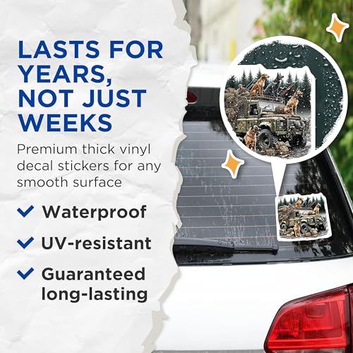 (2 Pack) Hunting Dog Stickers - Vintage Truck - Outdoors Adventure - 5" On Longest Side - Sticks to Smooth Flat Surfaces - Made in USA - BMCS6033
