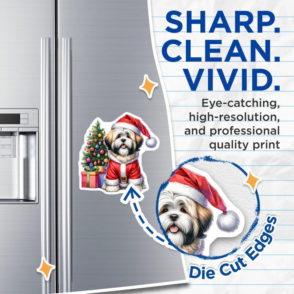 (2 Pack) Christmas Dog Magnets - Cute Shih Tzu Dogs - Holiday Pet Refrigerator Decor - 5 Inches On Longest Side - Thick Durable Magnet - Made in USA - MAG28637