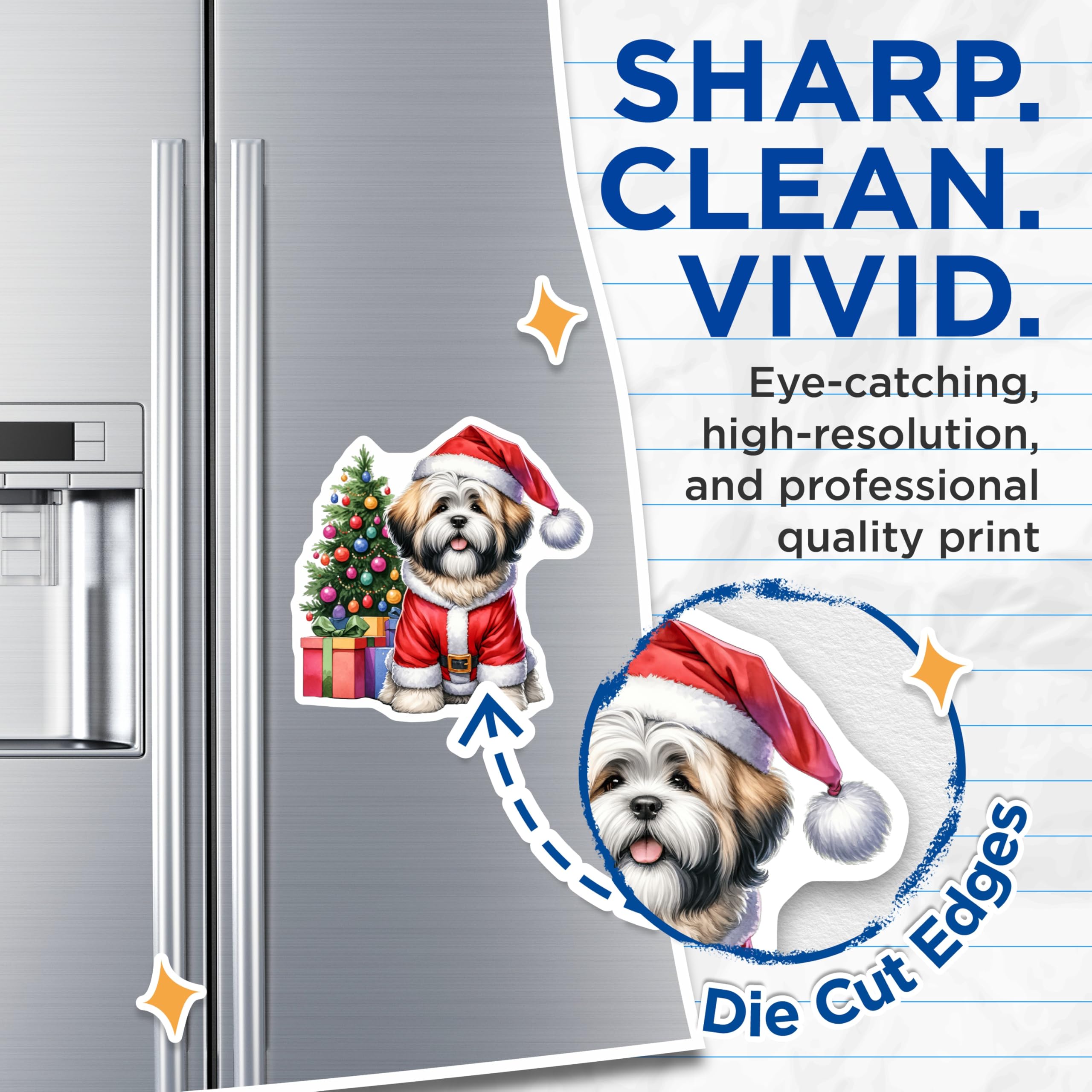 (2 Pack) Christmas Dog Magnets - Cute Shih Tzu Dogs - Holiday Pet Refrigerator Decor - 5 Inches On Longest Side - Thick Durable Magnet - Made in USA - MAG28637