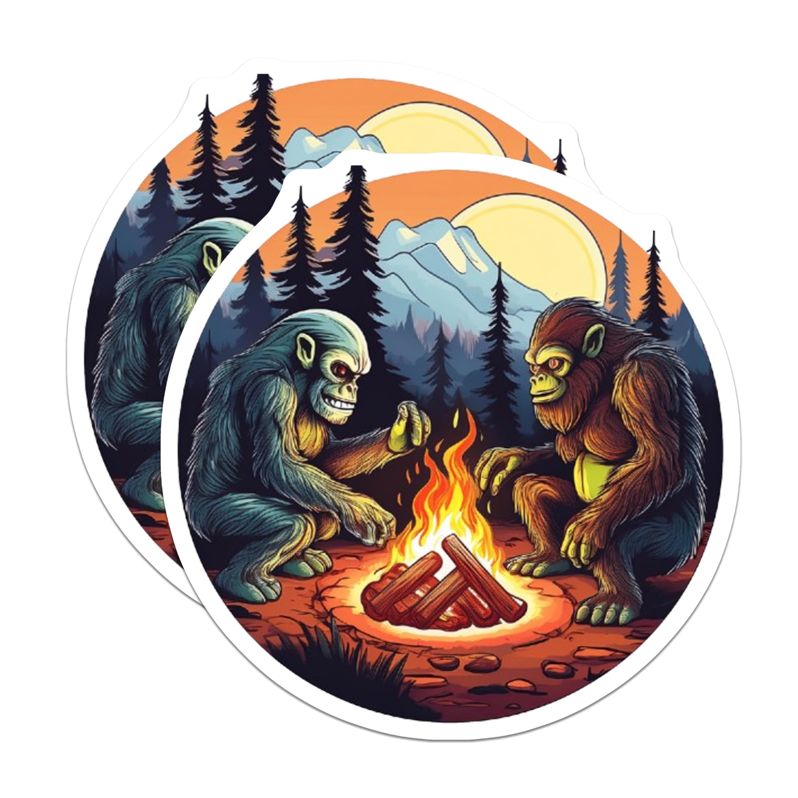 (2 Pack) Bigfoot Campfire Magnets - Sasquatch Forest Decor - Mountain Wilderness Art - Cryptid Lore Souvenir - 5 Inches On Longest Side - Thick Durable Magnet - Made in USA - MAG21650