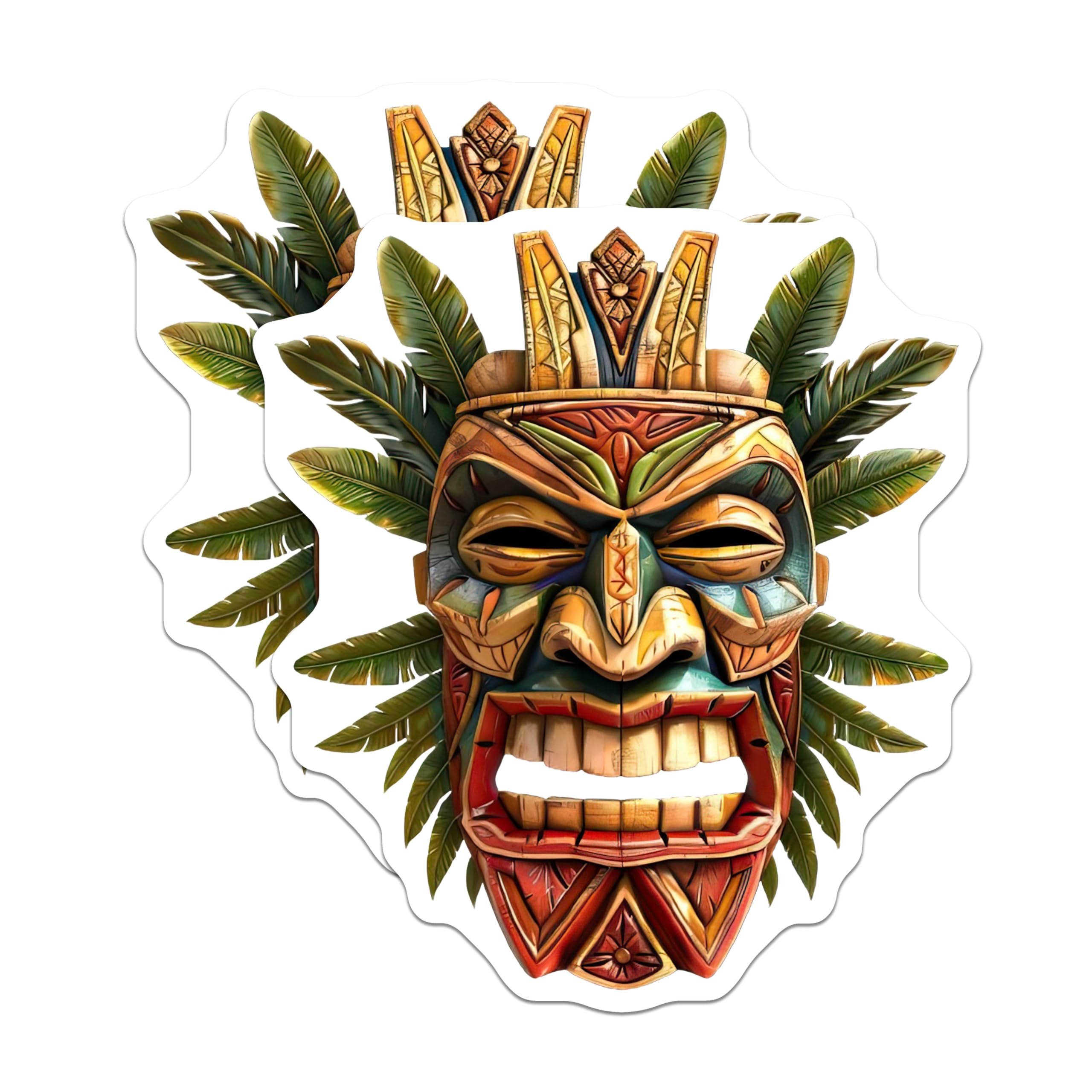(2 Pack) Hawaiian Tiki Mask Magnets - Polynesian Tropical Home Decor - Exotic Island Vibe Art - Cultural Kitchen Accent - 5 Inches On Longest Side - Thick Durable Magnet - Made in USA - MAG20773