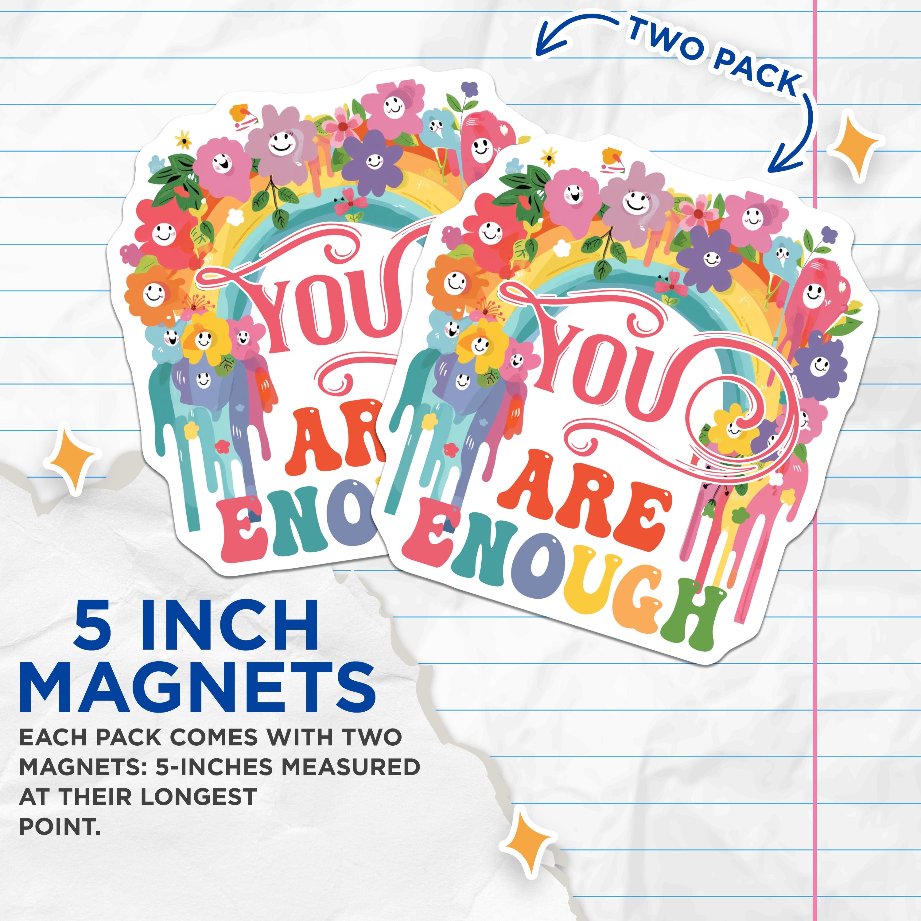 (2 Pack) You are Enough Magnets - Positive Affirmation - Self Love Reminder - Retro Floral Decor - 5 Inches On Longest Side - Thick Durable Magnet - Made in USA - MAG38520