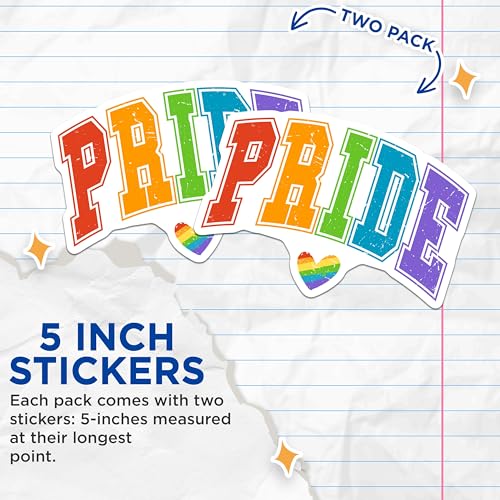 (2 Pack) Pride Rainbow Stickers - LGBTQ Pride Stickers - Vibrant Love Stickers - 5" On Longest Side - Sticks to Any Smooth Flat Surface - Made in USA - BMCS3545