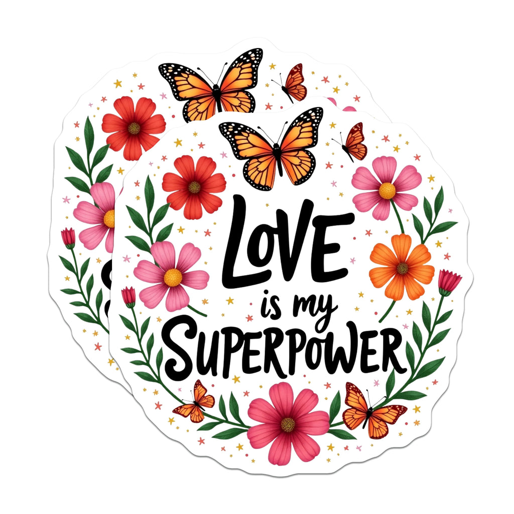 (2 Pack) Love is My Superpower Magnets - Inspirational Quote Decor - Floral Butterfly Fridge Accessory - 5 Inches On Longest Side - Thick Durable Magnet - Made in USA - MAG38296