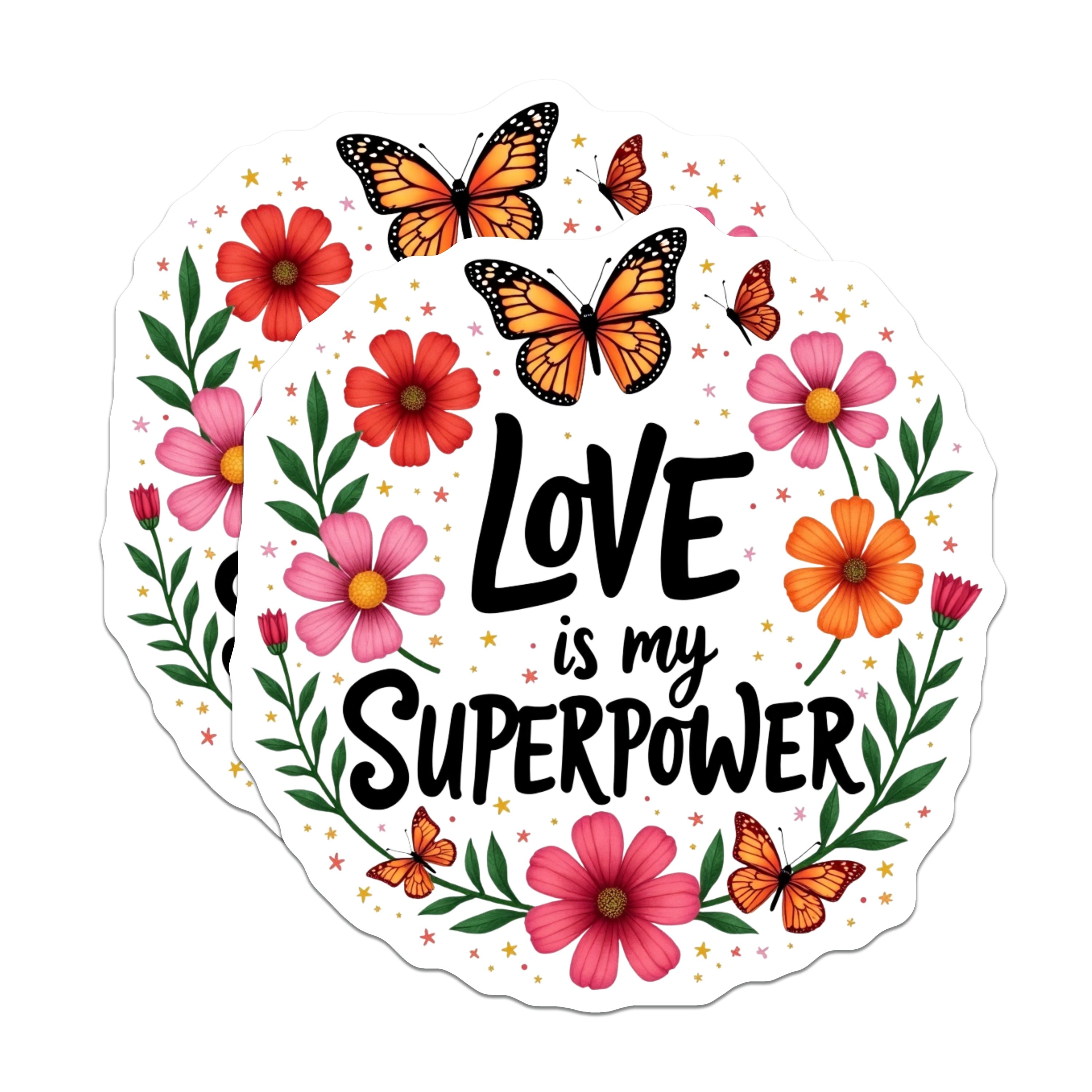 (2 Pack) Love is My Superpower Magnets - Inspirational Quote Decor - Floral Butterfly Fridge Accessory - 5 Inches On Longest Side - Thick Durable Magnet - Made in USA - MAG38296