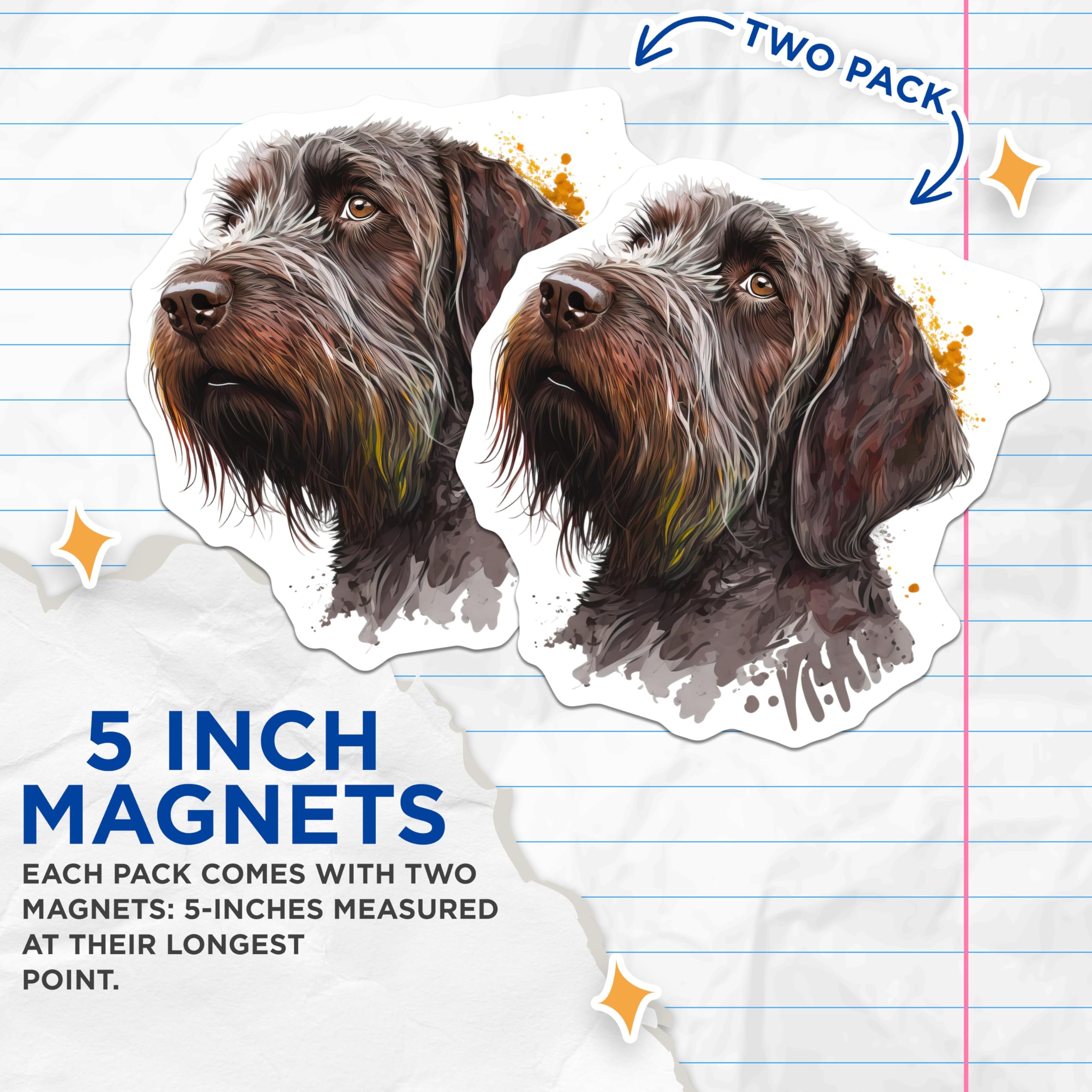 (2 Pack) Wirehaired Pointing Griffon Magnets - Dog Breed Art - Pet Lover Decor for Fridge Home - 5 Inches On Longest Side - Thick Durable Magnet - Made in USA - MAG28484