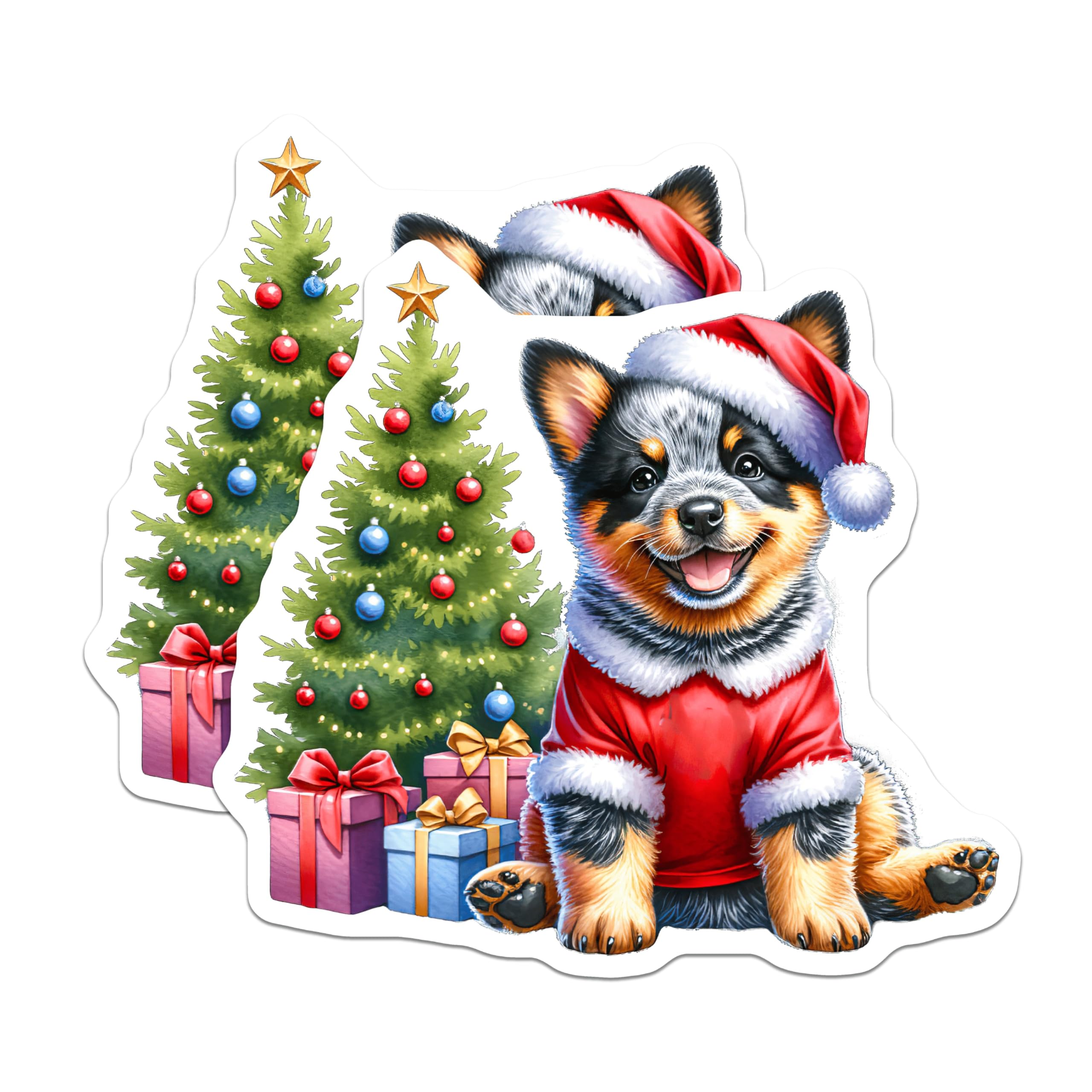 (2 Pack) Blue Heeler Puppy Magnets - Santa Christmas Dog Decor - Festive Pet Refrigerator Decoration - 5 Inches On Longest Side - Thick Durable Magnet - Made in USA - MAG24073
