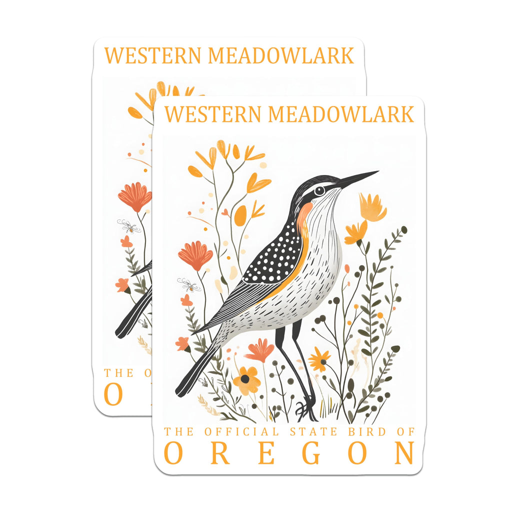 (2 Pack) Meadowlark Magnets - Oregon State Bird - Floral Bird Lover Decor - 5" On Longest Side - Premium Magnet - for Cars, Refrigerators, Toolboxes, Lockers - Made in USA - MAG18952