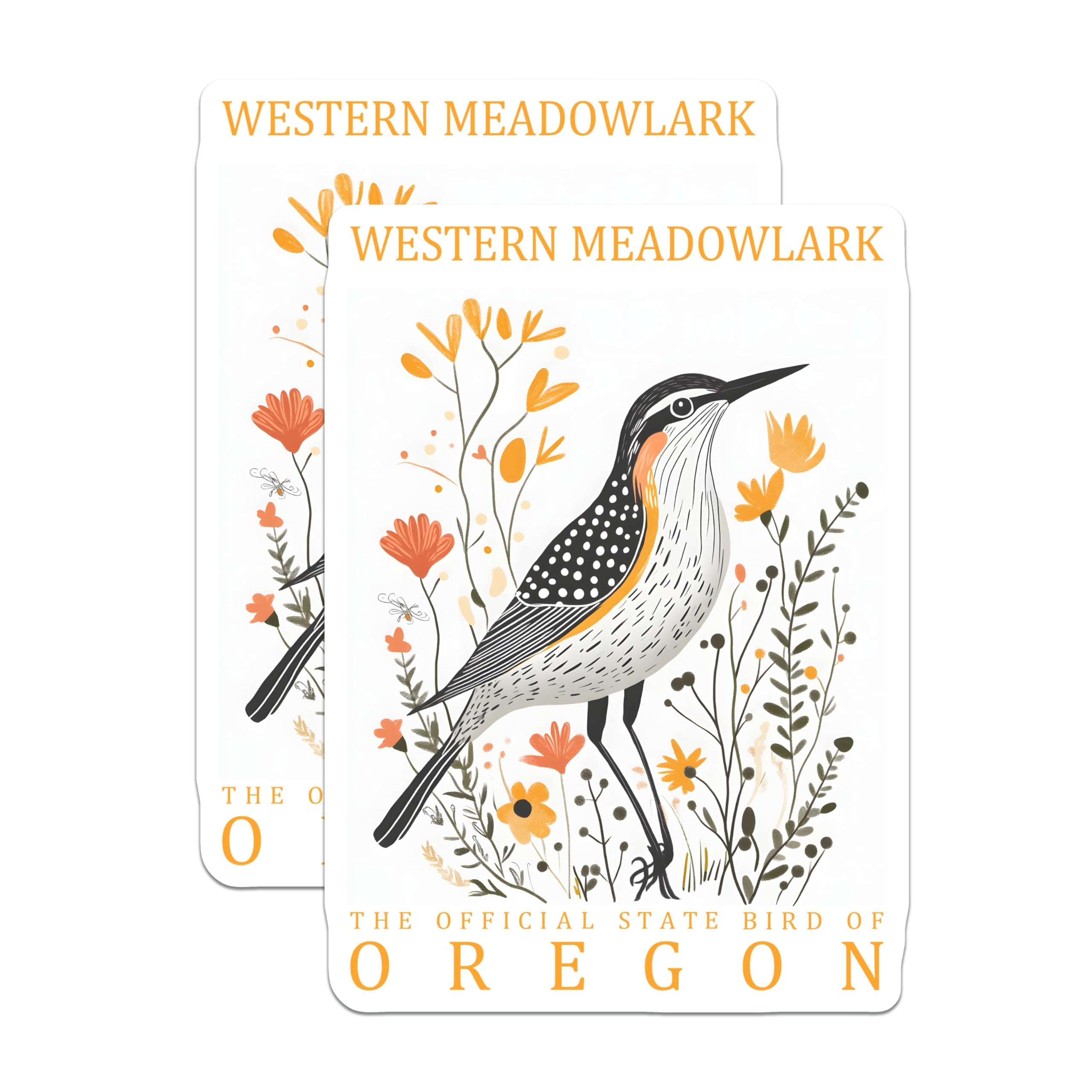 (2 Pack) Meadowlark Magnets - Oregon State Bird - Floral Bird Lover Decor - 5" On Longest Side - Premium Magnet - for Cars, Refrigerators, Toolboxes, Lockers - Made in USA - MAG18952