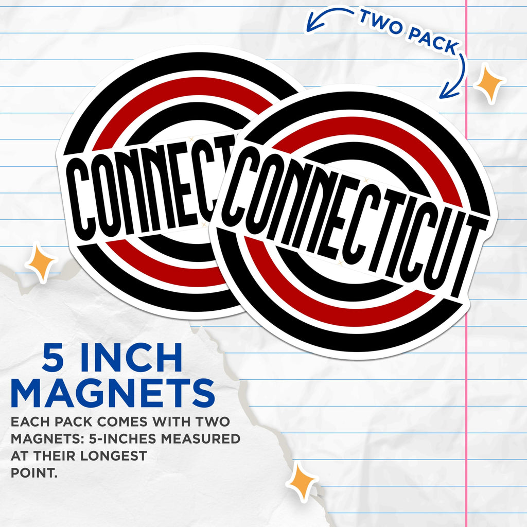 (2 Pack) Connecticut State Magnets - New England Souvenir Memorabilia - Home Kitchen Refrigerator Locker Decor Collectible - 5 Inches On Longest Side - Thick Durable Magnet - Made in USA - MAG19233