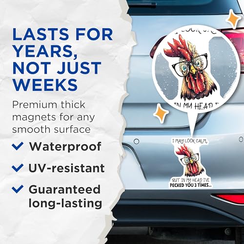 (2 Pack) Funny Chicken Magnets - 5" On Longest Side - for Cars, Fridges, Toolboxes - Made in USA - MAG7741