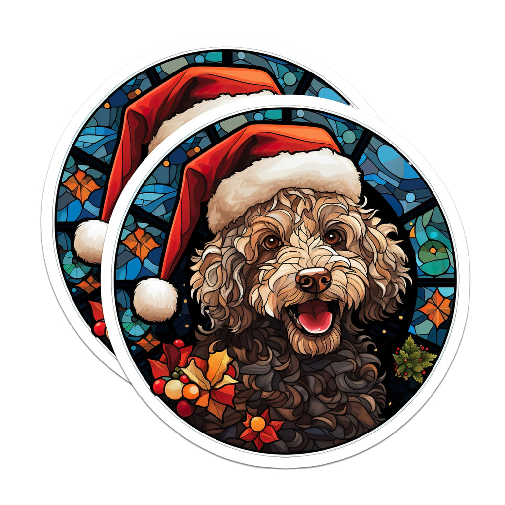 (2 Pack) Labradoodle Christmas Magnets - Goldendoodle Dog Holiday Decor - Festive Stained Glass Pet Art - 5 Inches On Longest Side - Thick Durable Magnet - Made in USA - MAG30312