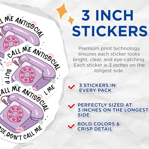 (3 Pack) Antisocial Decals - Funny Phone - Quirky Laptop Decals - 3 Inches On Longest Side - Easy Peel & Apply - Made in USA - 3MCS1040
