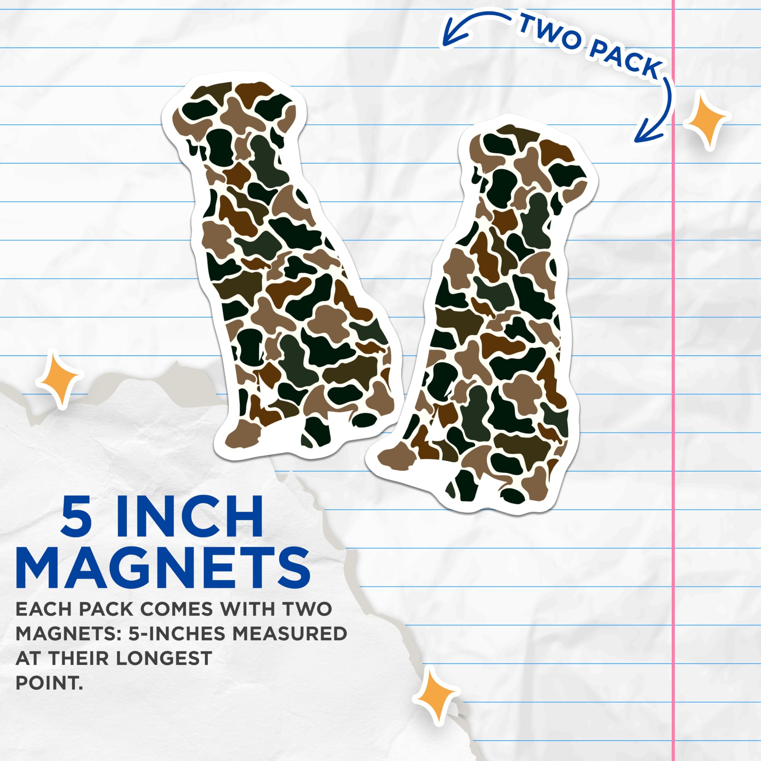 (2 Pack) Camouflage Dog Magnets - Retriever Silhouette - Hunting Canine Accent - Outdoor Vehicle Decals - 5 Inches On Longest Side - Thick Durable Magnet - Made in USA - MAG19661
