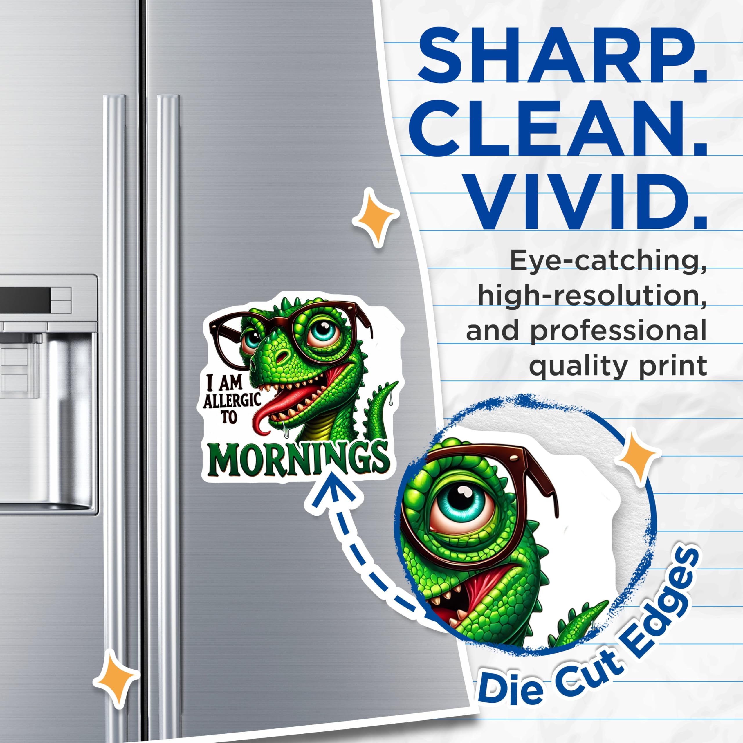 (2 Pack) Funny Dinosaur Magnets - Allergic to Mornings - Novelty Fridge Decorations - 5" On Longest Side - Premium Magnet - for Cars, Refrigerators, Toolboxes, Lockers - Made in USA - MAG15224