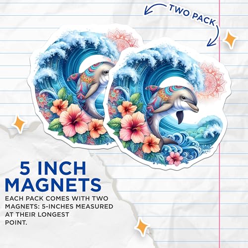 (2 Pack) Ocean Wave Decor Magnet - 5" On Longest Side - Sticks to Smooth Flat Surfaces - Made in USA - MAG9485