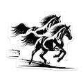 (2 Pack) Running Horse Magnets - Equestrian Decor - Farmhouse Animal Art - Black White Refrigerator Accessory - 5 Inches On Longest Side - Thick Durable Magnet - Made in USA - MAG36175