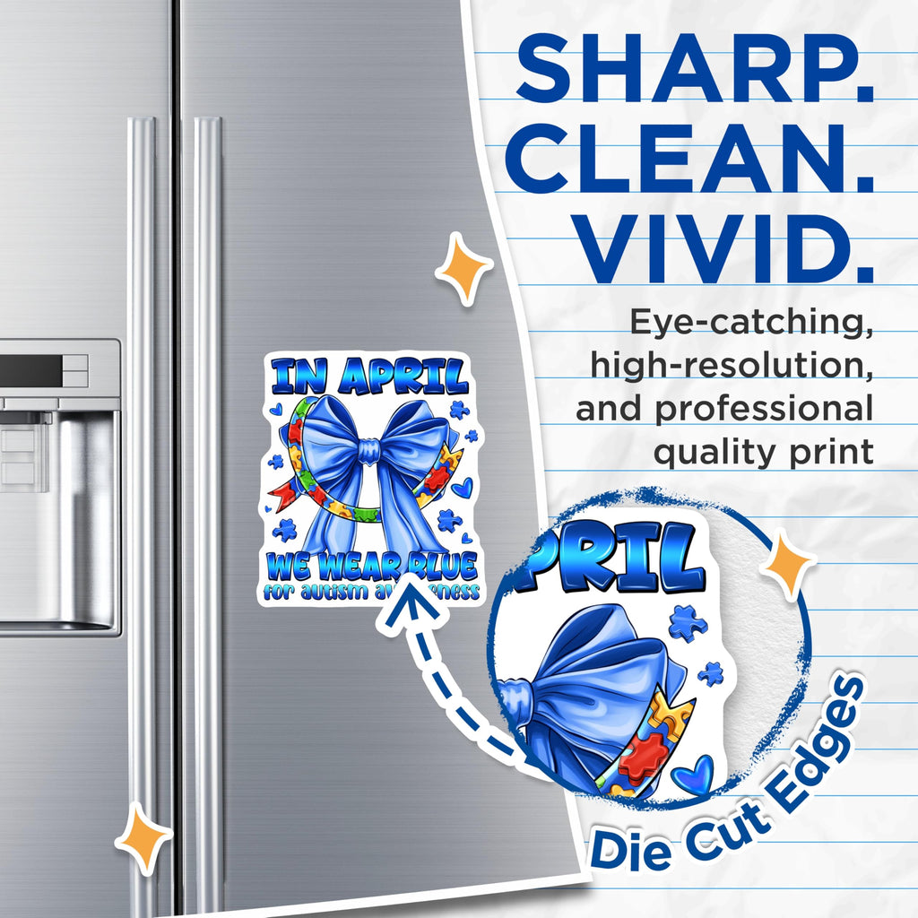 (2 Pack) Autism Awareness Magnets - Blue Ribbon Puzzle Piece - April Support Decor - 5 Inches On Longest Side - Thick Durable Magnet - Made in USA - MAG25197
