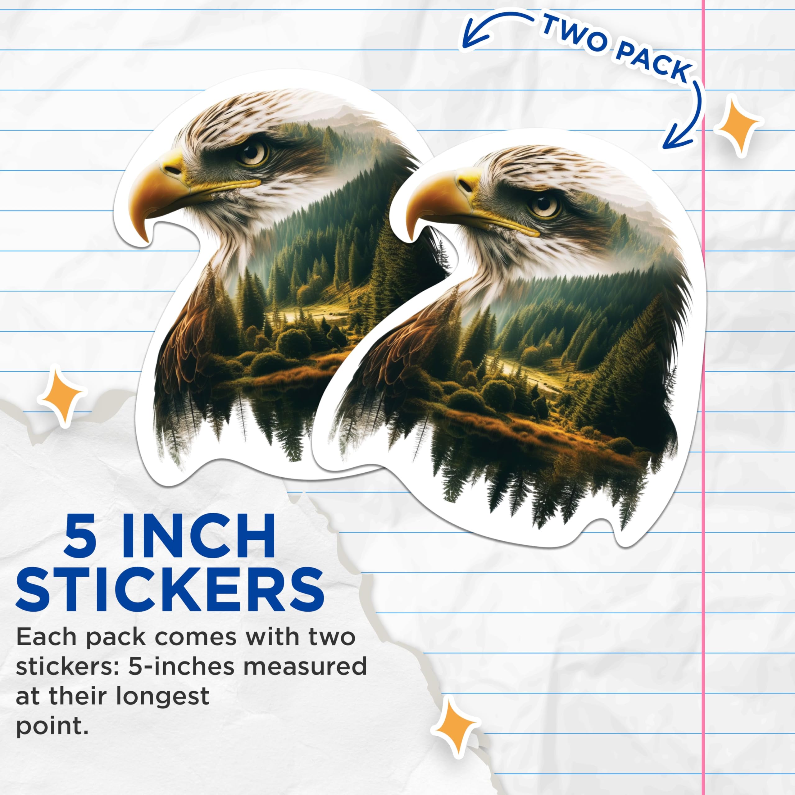 (2 Packs) Eagle with Forest Nature Stickers - Cool Eagle with Forest Nature Decals - 5 Inches On Longest Side - Premium Vinyl Decal - Sticks to Any Smooth Flat Surface - Made in USA - BMCS2273