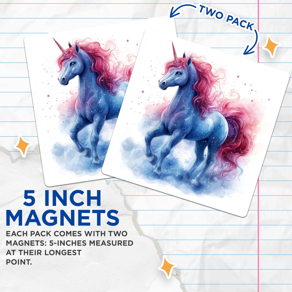 (2 Pack) Celestial Unicorn Magnets - Starry Fantasy Decor - Whimsical Mythical Art - 5 Inches On Longest Side - Thick Durable Magnet - Made in USA - MAG27117