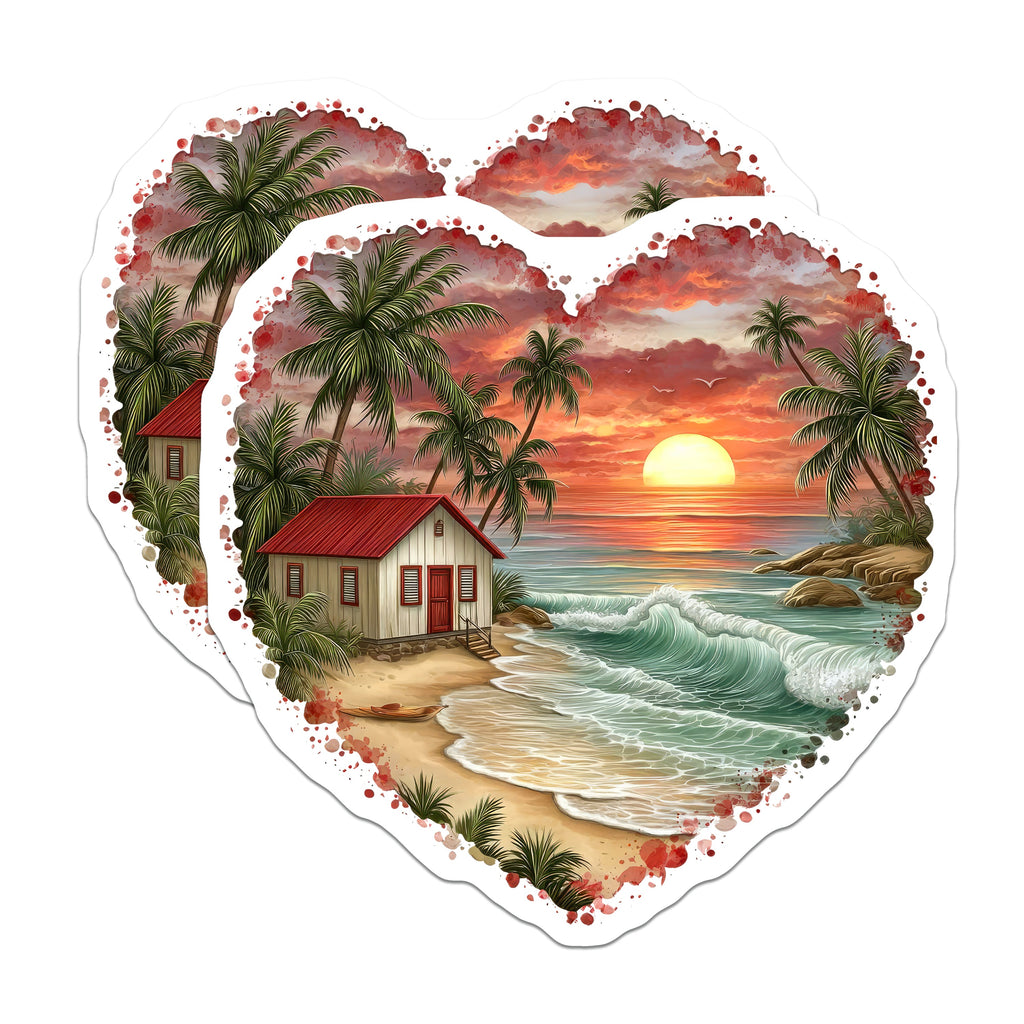 (2 Pack) Tropical Beach Sunset Magnets - Coastal House Art - Vacation Lover Decor - 5 Inches On Longest Side - Thick Durable Magnet - Made in USA - MAG37886