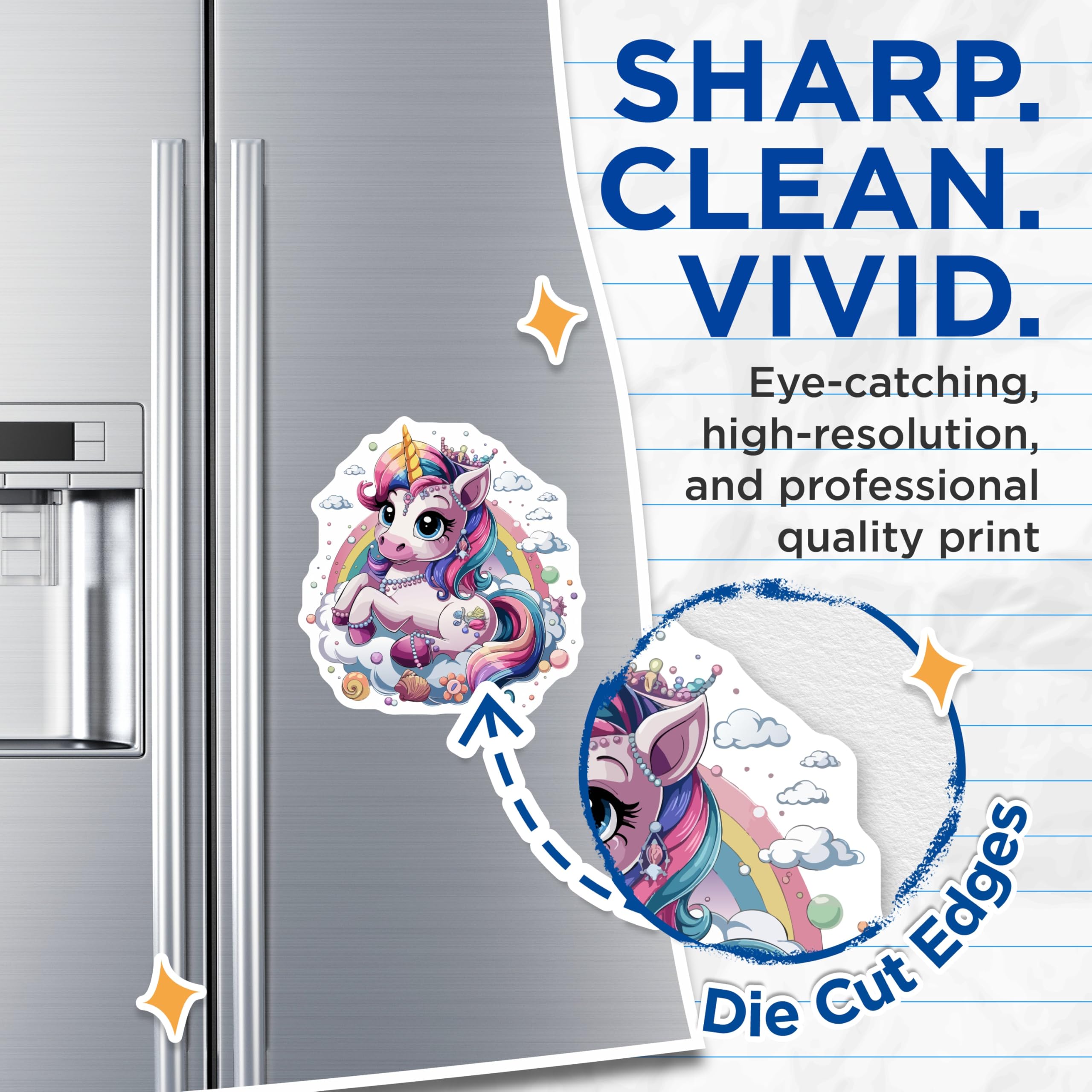 (2 Pack) Unicorn Magnets - Adorable Rainbow Fantasy Creature Decor - Magical Dreamy Locker Kitchen Accessories - 5 Inches On Longest Side - Thick Durable Magnet - Made in USA - MAG20209