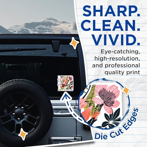 (2 Pack) Find The Beauty in Every Day Stickers - Inspirational Floral Stickers - Motivational Quotes Stickers - 5" On Longest Side - Sticks to Smooth Flat Surfaces - Made in USA - BMCS3866