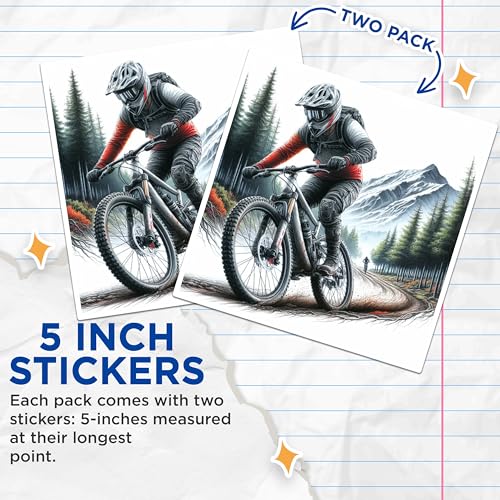 (2 Packs) Mountain Biking Riding in The Mountains Stickers - Mountain Biking Decals - 5 Inches On Longest Side - Premium Vinyl Decal - Sticks to Any Smooth Flat Surface - Made in USA - BMCS2498