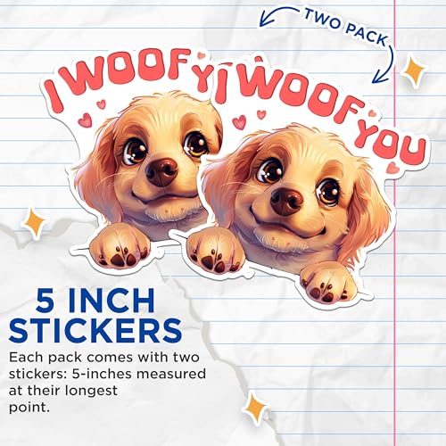 (2 Packs) I Woof You Dog Breed Stickers - Cute Dog Woof You Decals - 5 Inches On Longest Side - Premium Vinyl Decal - Sticks to Any Smooth Flat Surface - Made in USA - BMCS2366