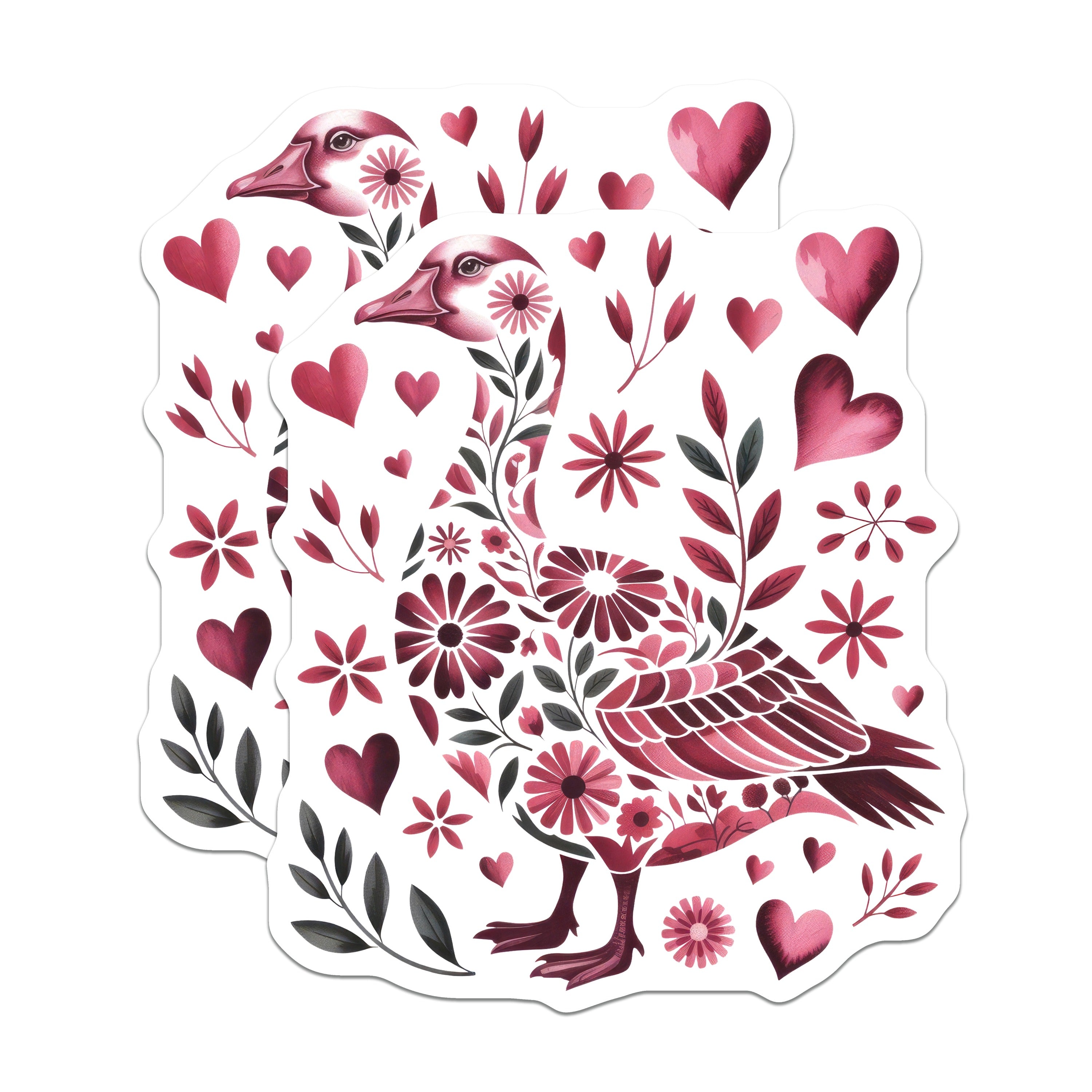 (2 Pack) Folk Art Floral Goose Magnets - Whimsical Bird Decor - Romantic Farmhouse Kitchen Accent - 5 Inches On Longest Side - Thick Durable Magnet - Made in USA - MAG37368