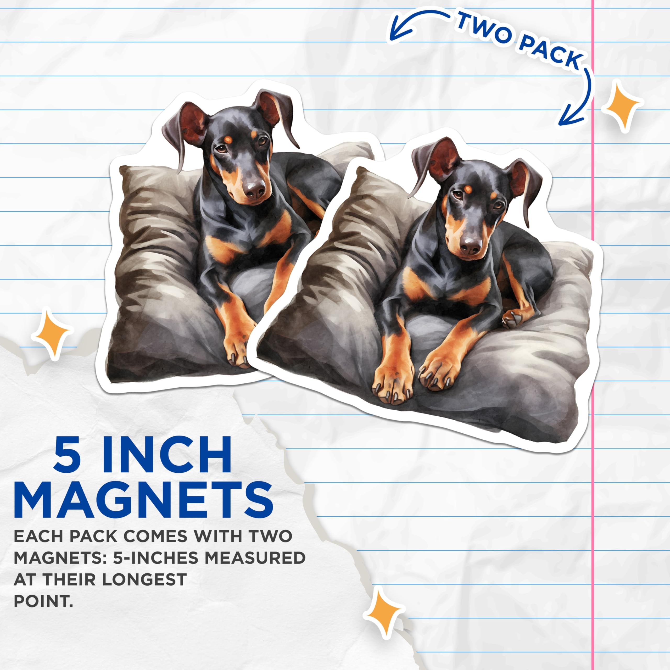 (2 Pack) Doberman Pinscher Magnets - Dog Breed Art - Cute Canine Decor - 5" On Longest Side - Premium Magnet - for Cars, Refrigerators, Toolboxes, Lockers - Made in USA - MAG16467