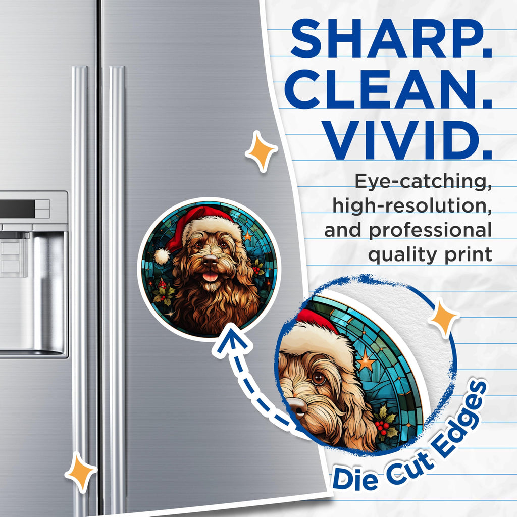 (2 Pack) Christmas Dog Magnets - Stained Glass Doodle Puppy - Holiday Pet Decor - Festive Doggie Fridge Art - 5 Inches On Longest Side - Thick Durable Magnet - Made in USA - MAG30429