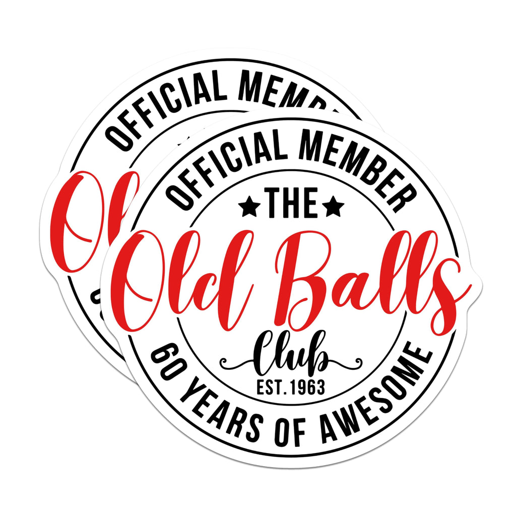 (2 Pack) Official Member Stickers - The Old Balls Club Stickers - 60 Years of Awesome Stickers - 5" On Longest Side - Sticks to Smooth Flat Surfaces - Made in USA - BMCS5233