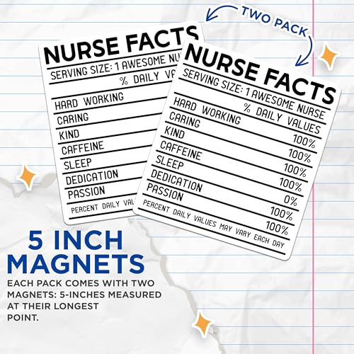 (2 Pack) Funny Nurse Facts Magnets Magnets - Hard Working Nurse - Caffeine Nurse - 5" On Longest Side - Made in USA - Sticks to Refrigerators & Metal Surfaces - MAG9116