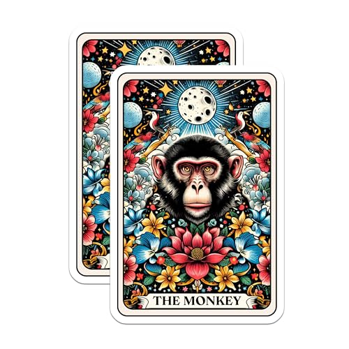 (2 Pack) The Monkey Stickers - Animal Plant Art Stickers - Colorful Nature Stickers - 5" On Longest Side - Sticks to Smooth Flat Surfaces - Made in USA - BMCS4475