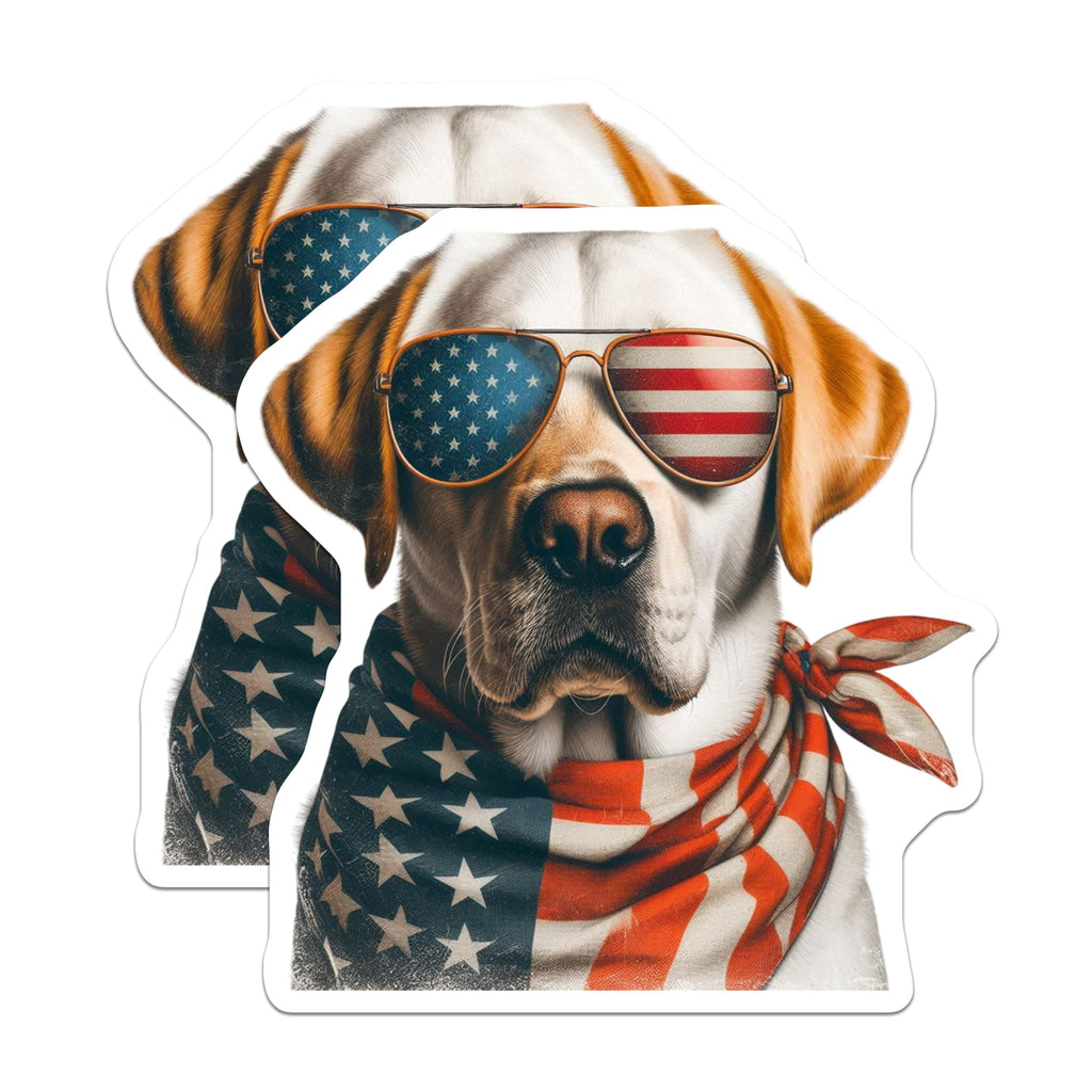 (2 Pack) Patriotic Dog Magnets - American Flag Sunglasses - USA Bandana Decor - 5" On Longest Side - Premium Magnet - for Cars, Refrigerators, Toolboxes, Lockers - Made in USA - MAG15581