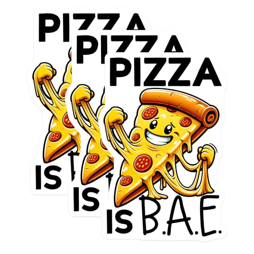 (3 Pack) Pizza is Bae Decals - Foodie Laptop Sticker - Funny Pizza Stickers - 3 Inches On Longest Side - Easy Peel & Apply - Made in USA - 3MCS7549