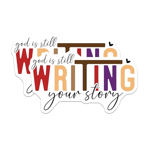 (2 Pack) God is Still Writing Your Story Stickers - Inspirational Stickers - Faith Stickers - 5" On Longest Side - Sticks to Smooth Flat Surfaces - Made in USA - BMCS7140