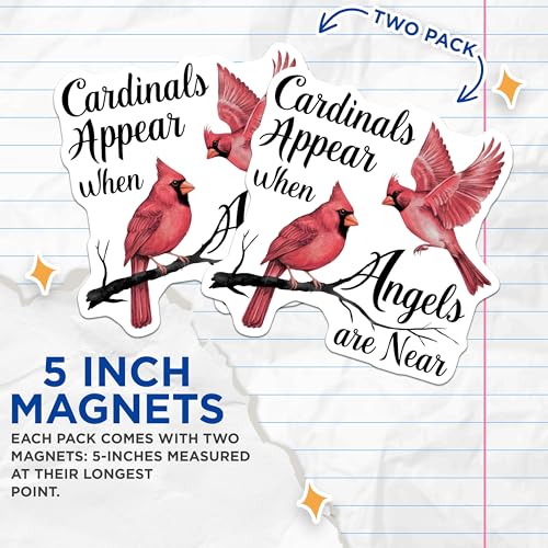(2 Pack) Cardinals Appear When Angels are Near Magnets Magnets - Sympathy Gifts - Bereavement Quotes - 5" On Longest Side - Made in USA - Sticks to Refrigerators & Metal Surfaces - MAG8628
