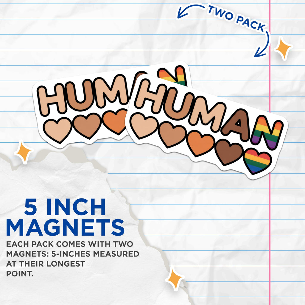 (2 Pack) Human Equality Magnets - Diversity Hearts - LGBTQ Pride Decor - 5" On Longest Side - Premium Magnet - for Cars, Refrigerators, Toolboxes, Lockers - Made in USA - MAG16014