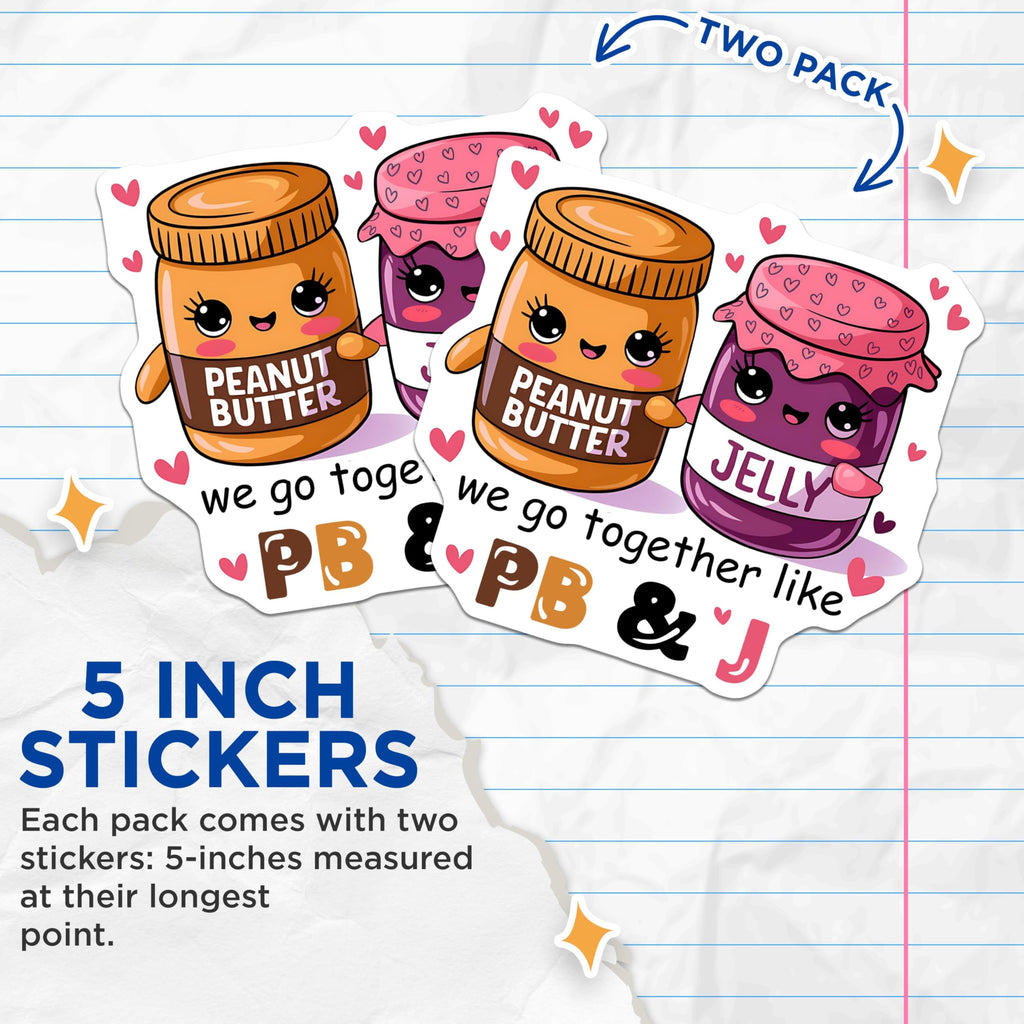 (2 Pack) Cute PB and J Stickers - Adorable Peanut Butter and Jelly Stickers - Fun Foodie - 5" On Longest Side - Sticks to Smooth Flat Surfaces - Made in USA - BMCS5559