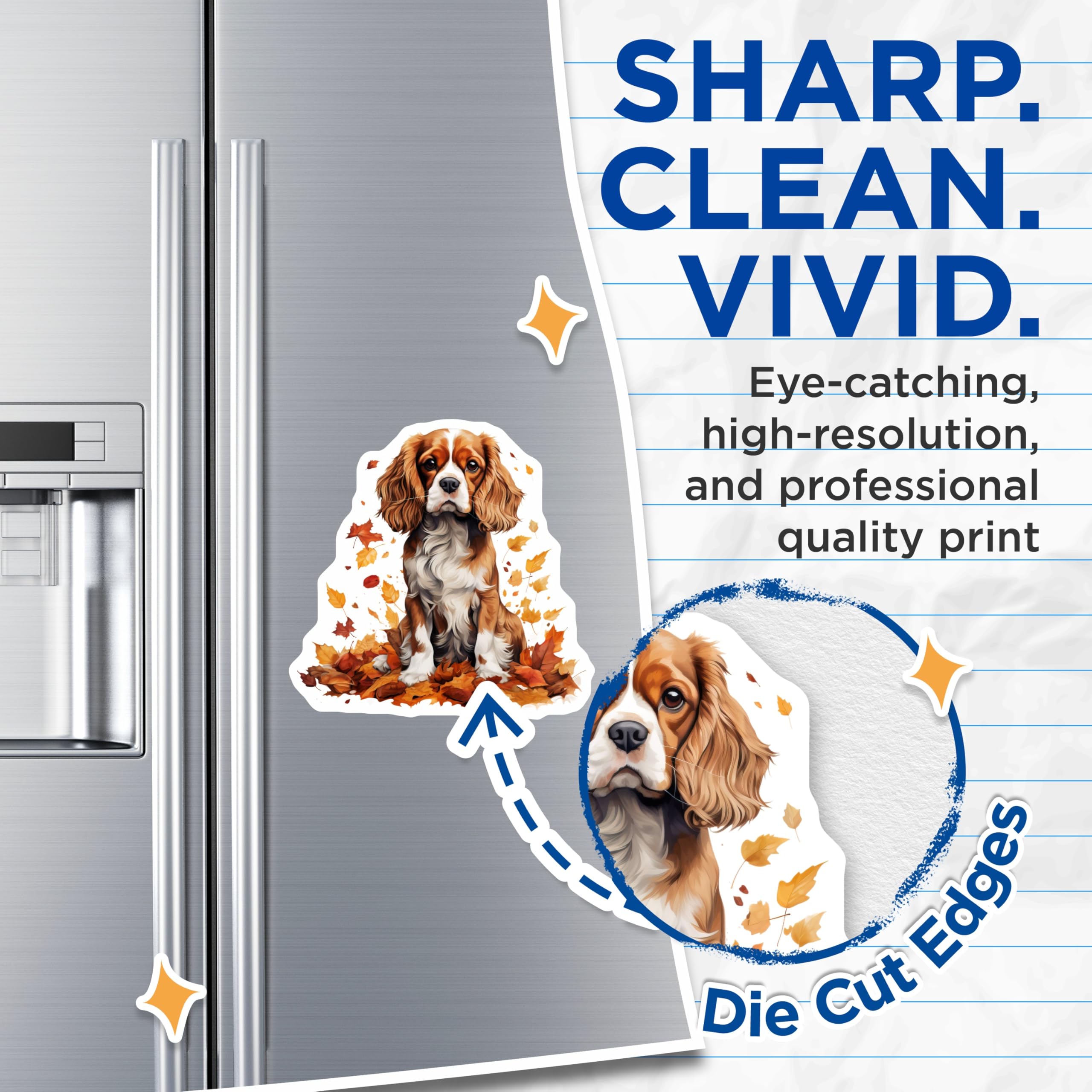 (2 Pack) Cavalier King Charles Spaniel Magnets - Autumn Dog Lover Decor - Fall Leaf Pet Art - 5 Inches On Longest Side - Thick Durable Magnet - Made in USA - MAG26952