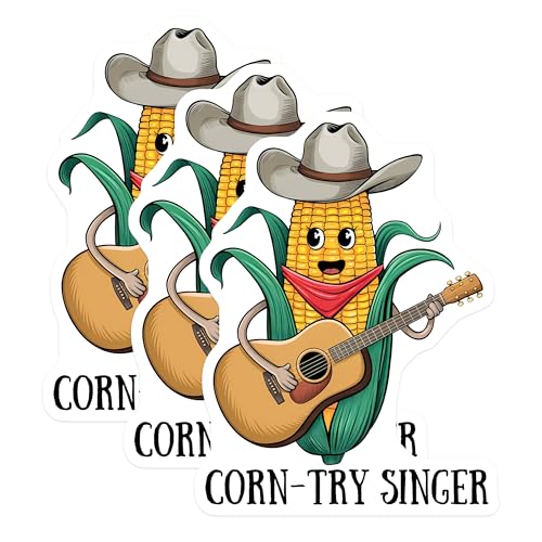 (3 Pack) Corn-Try Singer Decals - Country Corn Stickers - Corn Guitar Decal - 3 Inches On Longest Side - Easy Peel & Apply - Made in USA - 3MCS6397