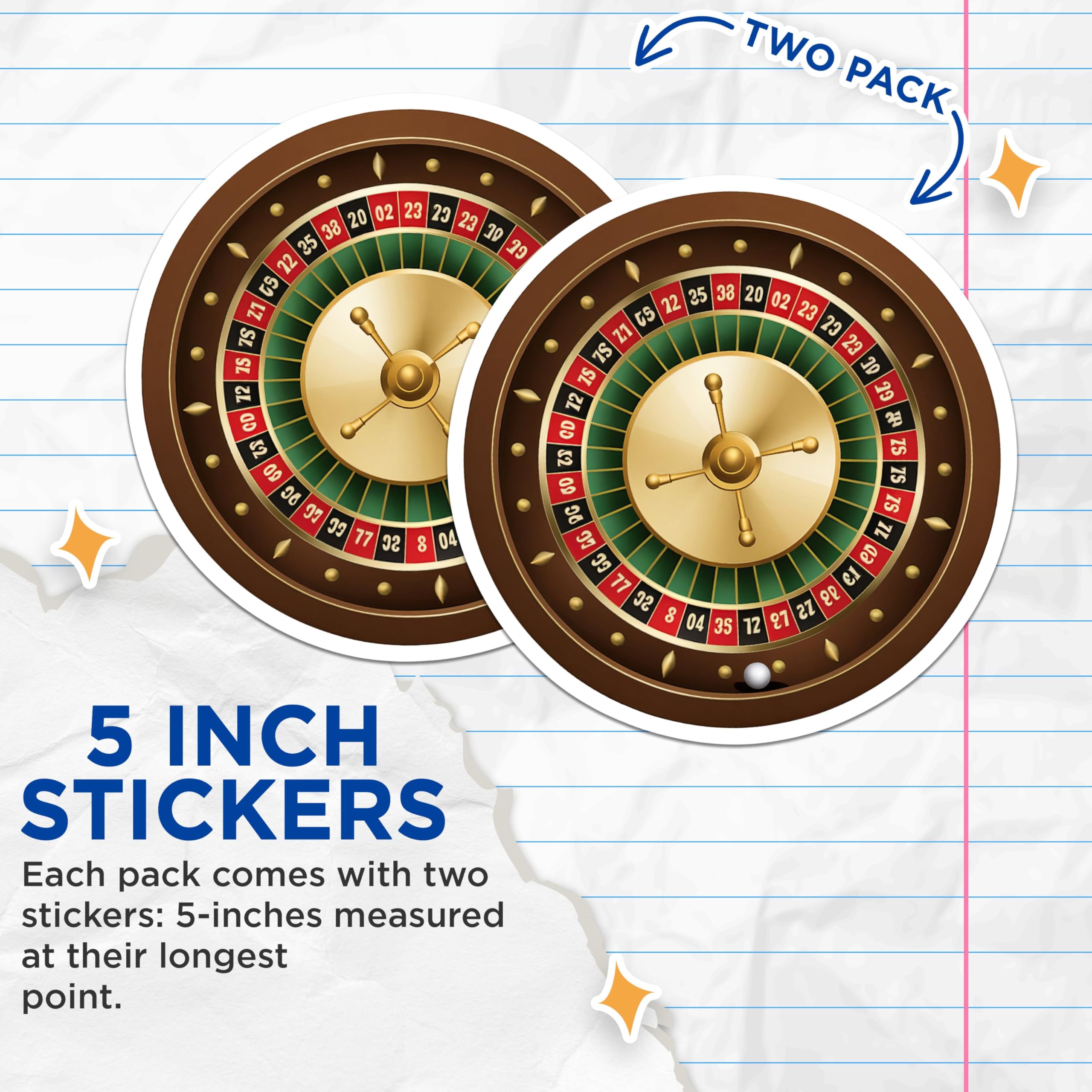 (2 Pack) Casino Roulette Wheel Stickers - Gaming Stickers - Casino Decor - Gambling Enthusiast - Roulette Wheel Decal - 5" On Longest Side - Sticks to Smooth Flat Surfaces - Made in USA - BMCS6463